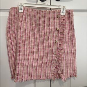 Blue Rain Pink Plaid Fringe Mini Skirt